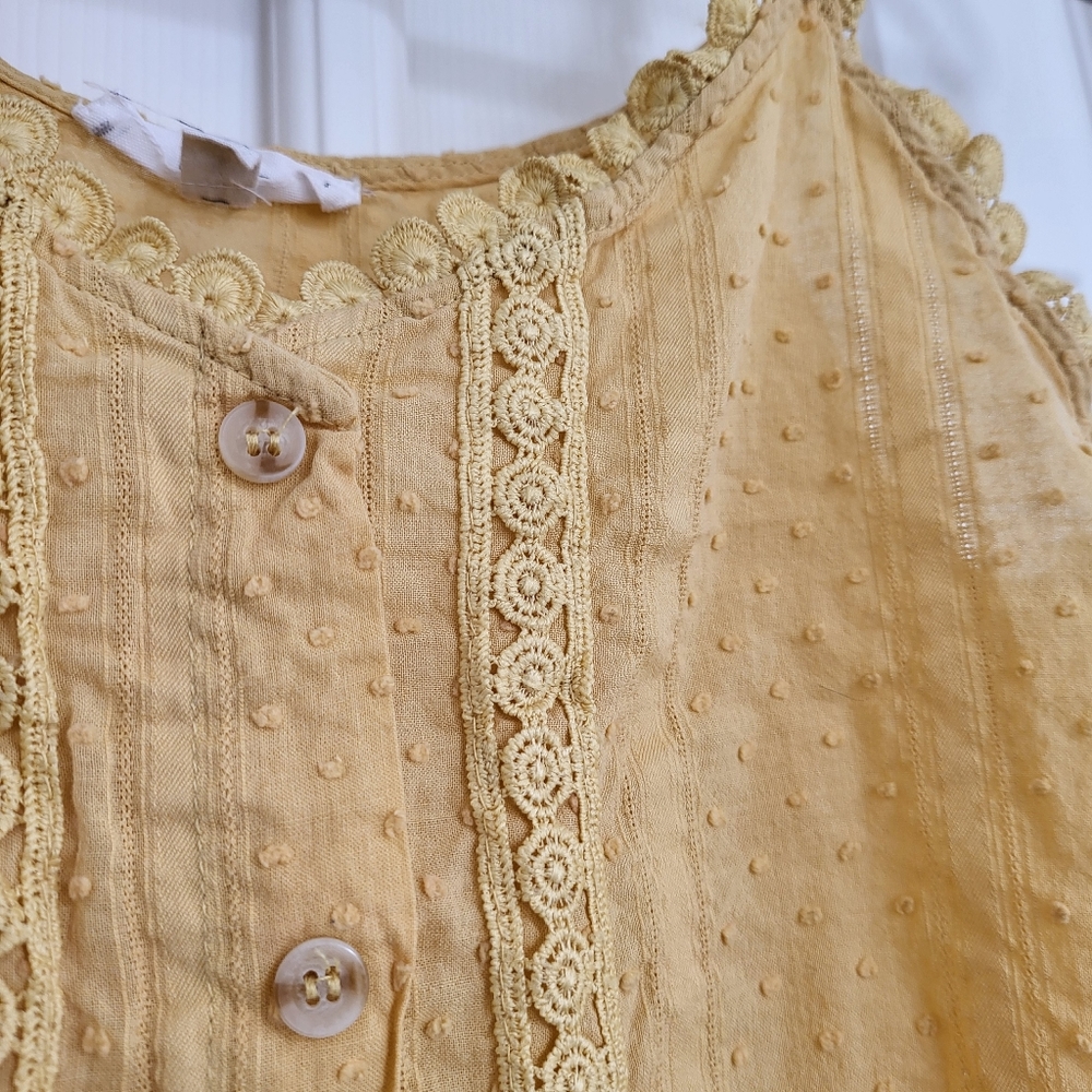 Mine 100% Cotton Button-up Yellow Tank Top Size Small - Picture 4 of 7
